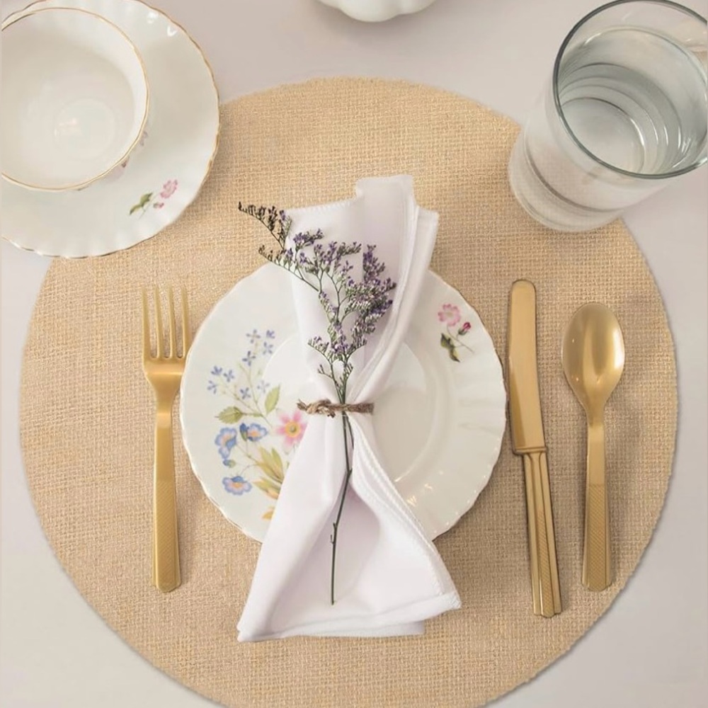 NEW Bundle of 12 - Burlap Placemats 15 Inch Round Reusable Natural Jute Fibers